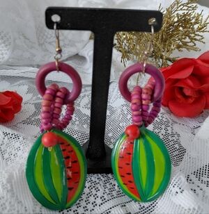 Boho Colorful Beaded Watermellon Earrings